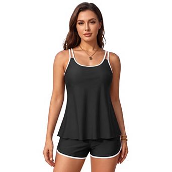 Elitechoice Two-Piece Tankini Bathing Suit Contrast Trim Sport Swimwear