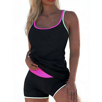 Elitechoice Two-Piece Tankini Bathing Suit Contrast Trim Sport Swimwear