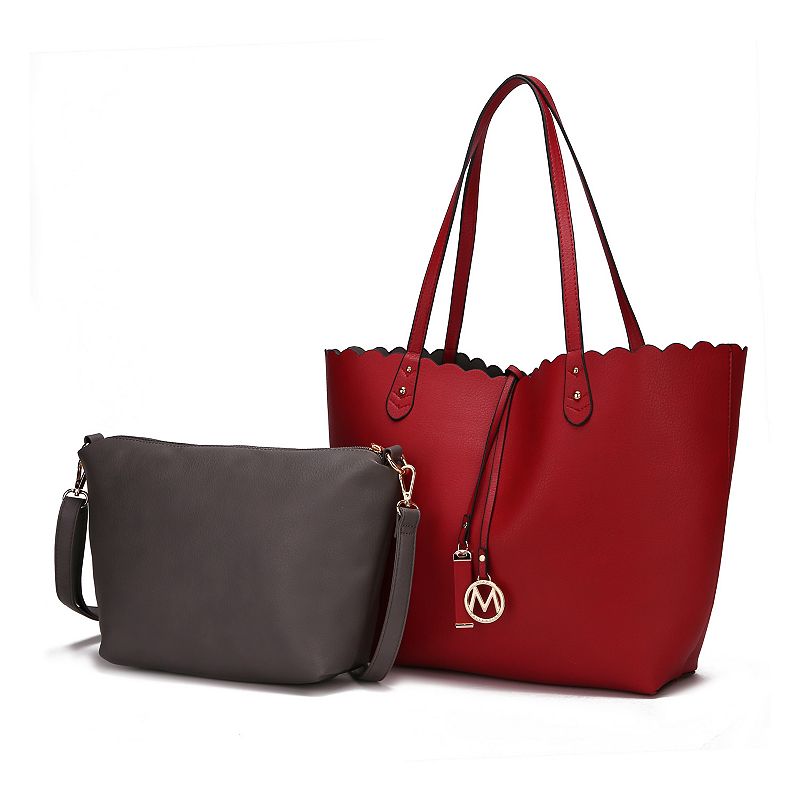 MKF Collection Amahia 2-Piece Reversible Tote Bag & Crossbody Pouch, Red Grey