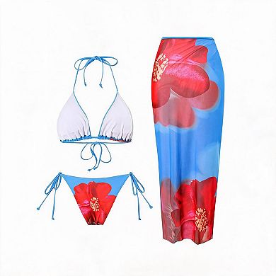 Elitechoice Women's 3 Piece Bikini Set Mesh Cover-Up Skirt Beach Vacation Bathing Suit
