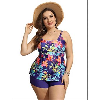 Elitechoice Plus Size 2 pc Tankini Swimsuit Soft Stretchy Floral Swimwear