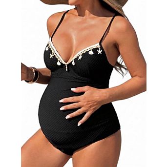 Women's Maternity Open Back Adjustable Straps One Piece Swimsuit