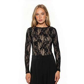 Women's ALEXIA ADMOR Stretch Lace Long Sleeve Bodysuit