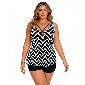 Elitechoice Plus Size Two-Piece Tankini Set Flowy Bathing Suits for Curvy Women