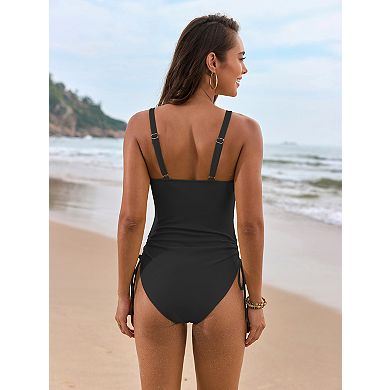 Women's V Neck Adjustable Strap One Piece Swimsuit