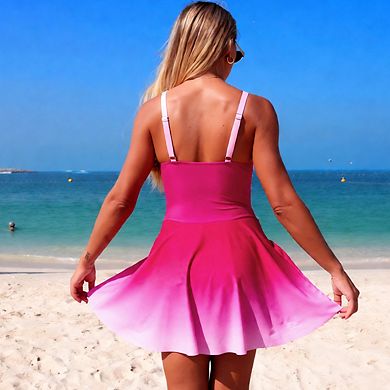 Women's Adjustable Strap Ombre One Piece Swimsuit Skirted Swimwear