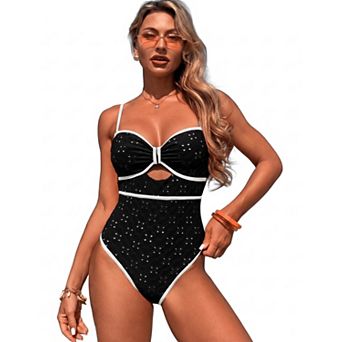 Women's Colorblock Hollow Out One Piece Swimsuit Adjustable Straps