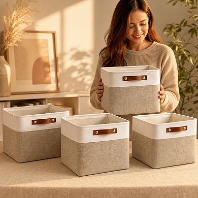 4 Pack Collapsible Fabric Storage Baskets With Handles For Home Office Organization
