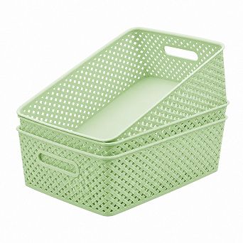 3 Pack Plastic Storage Baskets With Built In Handles For Home Office Organization