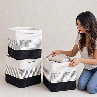 11 Inch Rope Woven Storage Baskets 3 Pack Cube Organizer Bins