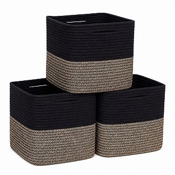 11 Inch Rope Woven Storage Baskets 3 Pack Cube Organizer Bins