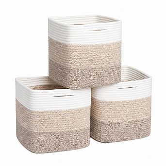 11 Inch Rope Woven Storage Baskets 3 Pack Cube Organizer Bins