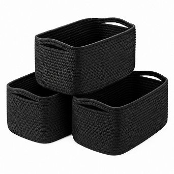 3 Pack Woven Cotton Rope Storage Baskets With Reinforced Handles For Home Organizing And Gift Giving