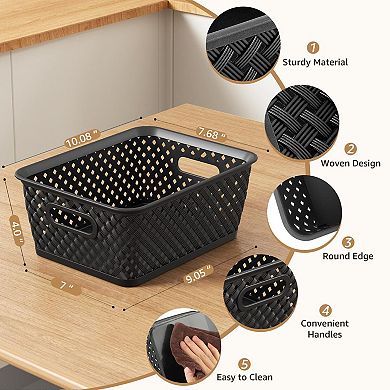 3 Pack Plastic Storage Baskets With Built In Handles For Home Office Organization