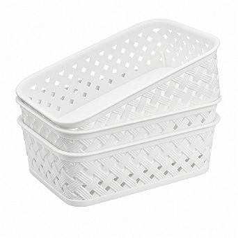 3 Pack Plastic Storage Baskets Durable Built in Handles Multi Purpose Organizer
