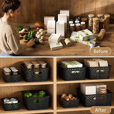 3 Pack Plastic Storage Baskets Durable Built in Handles Multi Purpose Organizer