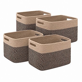 4 Pack Cotton Rope Storage Baskets Durable Rustic Home Organization For Shelves Closets
