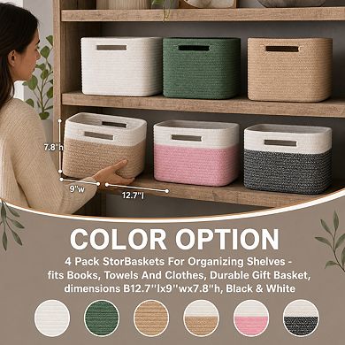 4 Pack Cotton Rope Storage Baskets Durable Rustic Home Organization For Shelves Closets