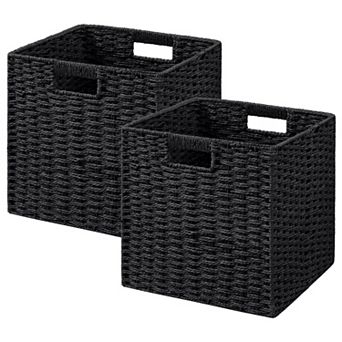 2 Pack Foldable Woven Paper Rope Storage Baskets With Handles For Organizing Decor