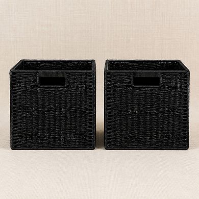 2 Pack Foldable Woven Paper Rope Storage Baskets With Handles For Organizing Decor