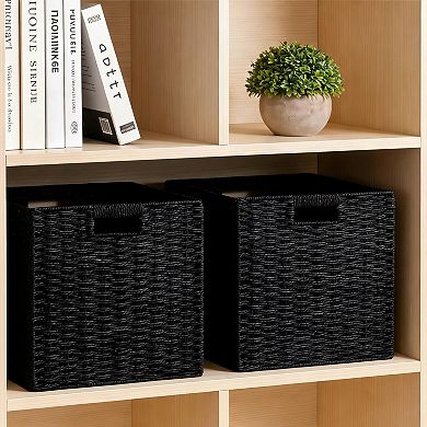 2 Pack Foldable Woven Paper Rope Storage Baskets With Handles For Organizing Decor