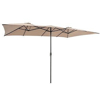 15ft vented double-sided crank patio offset umbrella with tilt adjustment, brown