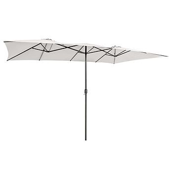 15ft vented double-sided crank patio offset umbrella with tilt adjustment, brown