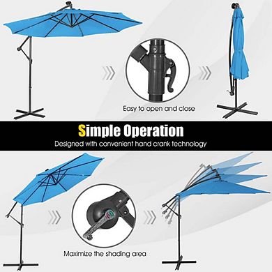 10Ft Solar Cantilever Patio Offset Umbrella with Tilting Mechanism