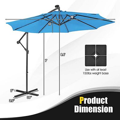 10Ft Solar Cantilever Patio Offset Umbrella with Tilting Mechanism