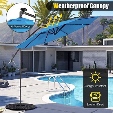 10Ft Solar Cantilever Patio Offset Umbrella with Tilting Mechanism
