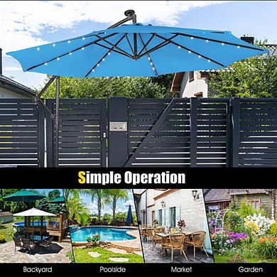 10Ft Solar Cantilever Patio Offset Umbrella with Tilting Mechanism