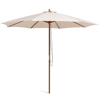 10ft market patio umbrella with 8 wooden ribs and 3 adjustable heights, gray