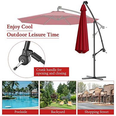 10Ft Solar LED Hanging Patio Sun Shade with Cross Base for Backyard Garden, Beige