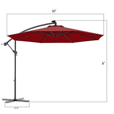 10Ft Solar LED Hanging Patio Sun Shade with Cross Base for Backyard Garden, Beige