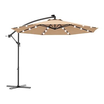 10Ft Solar LED Hanging Patio Sun Shade with Cross Base for Backyard Garden, Beige