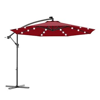 10Ft Solar LED Hanging Patio Sun Shade with Cross Base for Backyard Garden, Beige