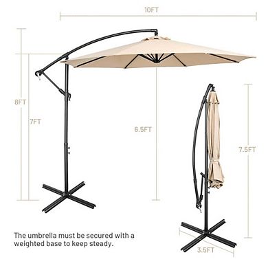 10ft 8-Rib Cantilever Offset Umbrella Cross Base Blue With Tilt Function