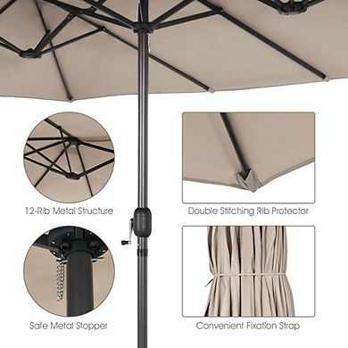 15ft Double-Sided Hand Crank Patio Umbrella Beige For Patio Backyard Garden