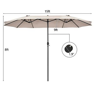 15ft Double-Sided Hand Crank Patio Umbrella Beige For Patio Backyard Garden