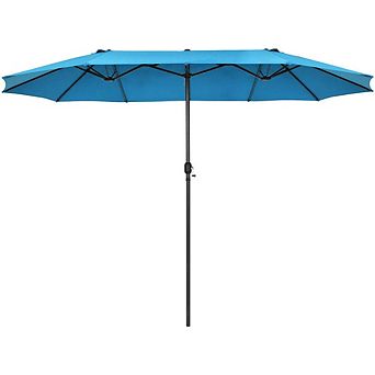 15ft Double-Sided Hand Crank Patio Umbrella Beige For Patio Backyard Garden