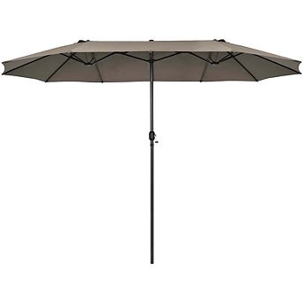 15ft Double-Sided Hand Crank Patio Umbrella Beige For Patio Backyard Garden