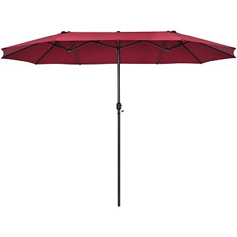 15ft Double-Sided Hand Crank Patio Umbrella Beige For Patio Backyard Garden