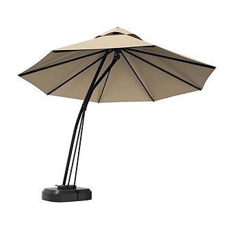11ft Cantilever Hanging Patio Umbrella With Wheeled Base Adjustable Tilt