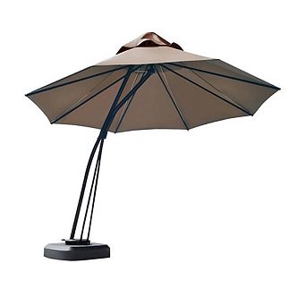11ft Cantilever Hanging Patio Umbrella With Wheeled Base Adjustable Tilt