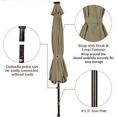 10ft Solar LED Market Patio Umbrella Crank Lift Tilt Control
