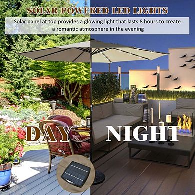 10ft Solar LED Market Patio Umbrella Crank Lift Tilt Control