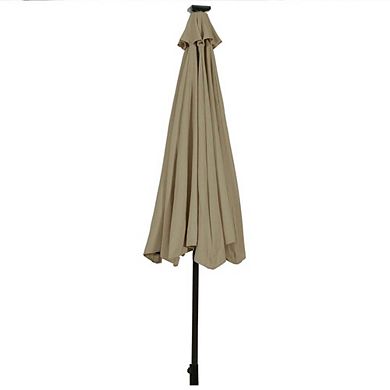 10ft Solar LED Market Patio Umbrella Crank Lift Tilt Control