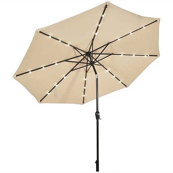 10ft Solar LED Market Patio Umbrella Crank Lift Tilt Control