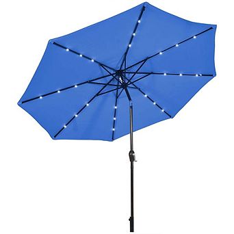 10ft Solar LED Market Patio Umbrella Crank Lift Tilt Control