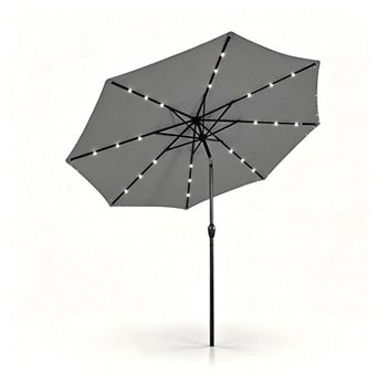10ft Solar LED Market Patio Umbrella Crank Lift Tilt Control